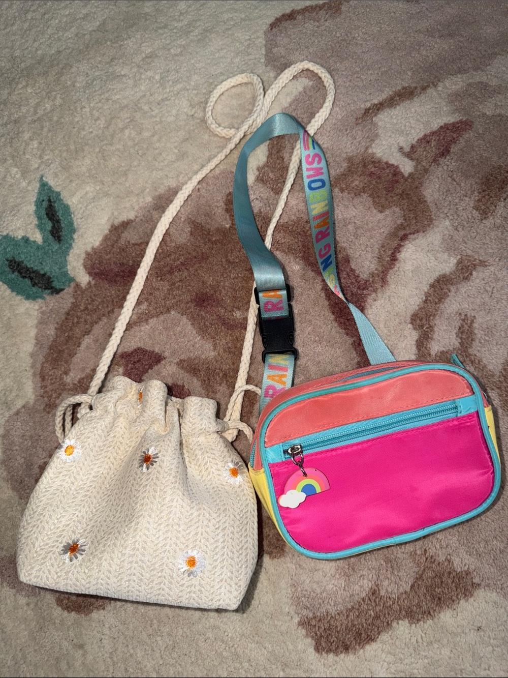 Target Kids Rainbow Crossbody/Belt Bag and Cream Daisy Bag Bundle